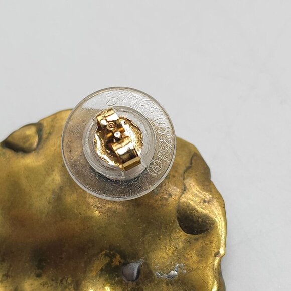 Vintage Brass Abstract Clip-On Earrings Textured Design Gold-Tone Backing - Picture 5 of 6